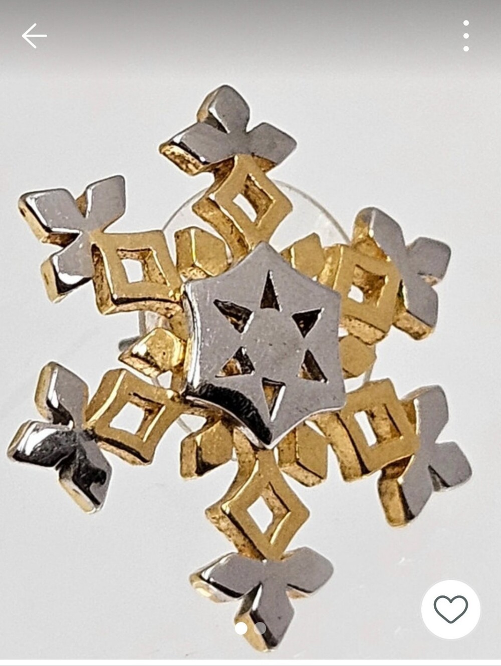 Source Unknown Two-Tone Snowflake Brooch - Gold & Silver